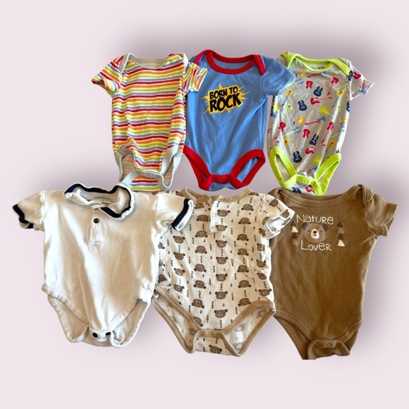 Other - Baby Onesies Bundle 6 Pack Mixed Prints Bodysuits 6-9M